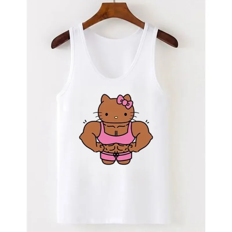 

Women's Vest Muscle Hello Kitty Print Sleeveless U-neck Vest Clothing Fashion Streetwear Basic T-shirt Top Sports Sweatshirt