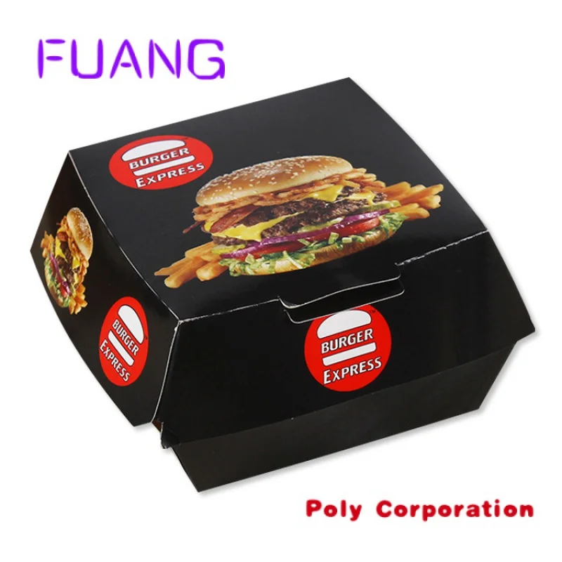 Custom  Custom printed design mini paper kraft burger box size black clamshell cardboard burger packaging box