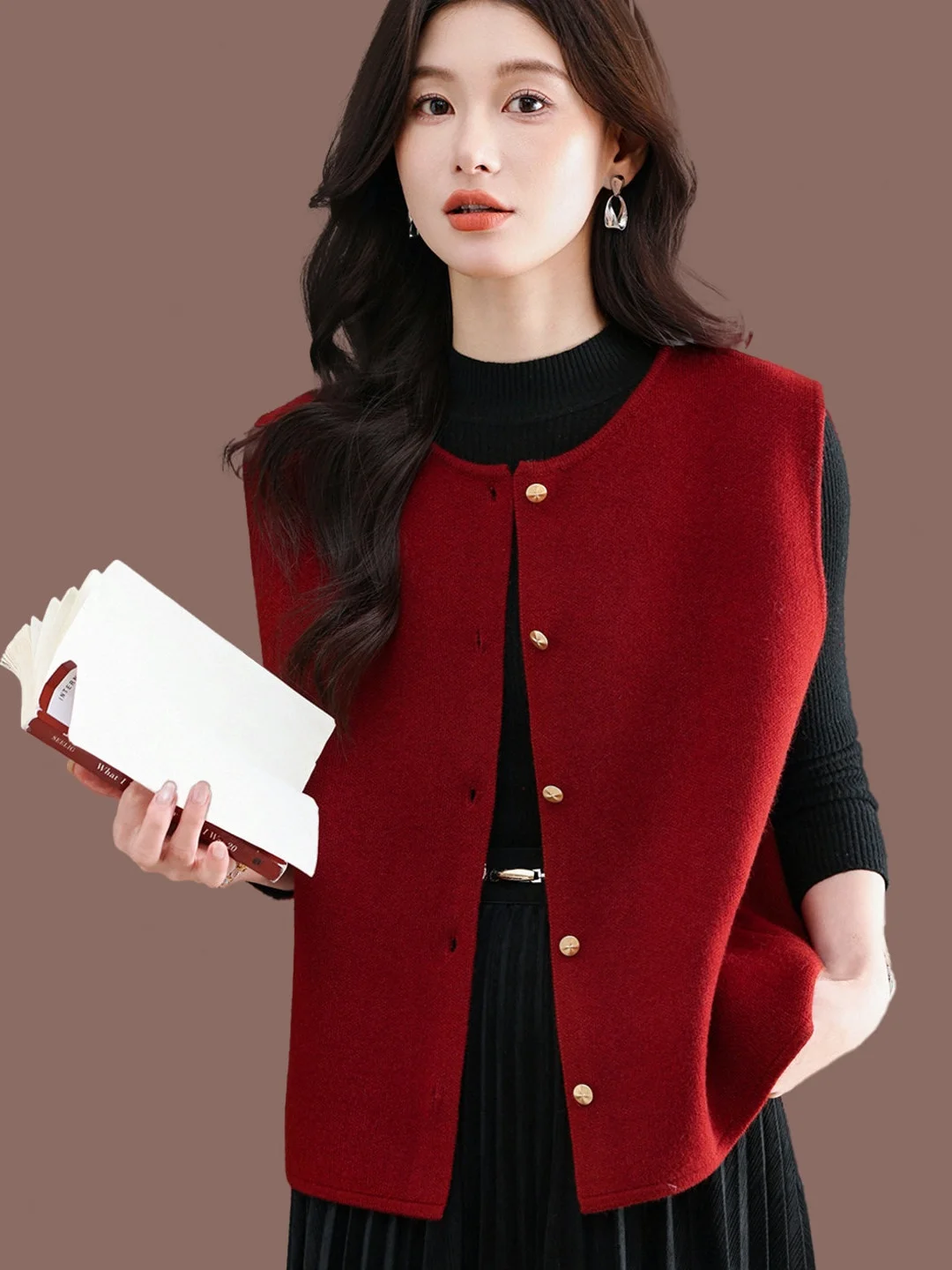 

Весна 2026: Женский вязаный шерстяной жилет с круглым вырезом, открытый кардиган, тонкий топ для многослойных образов, мягкий повседневный стиль, серия для города