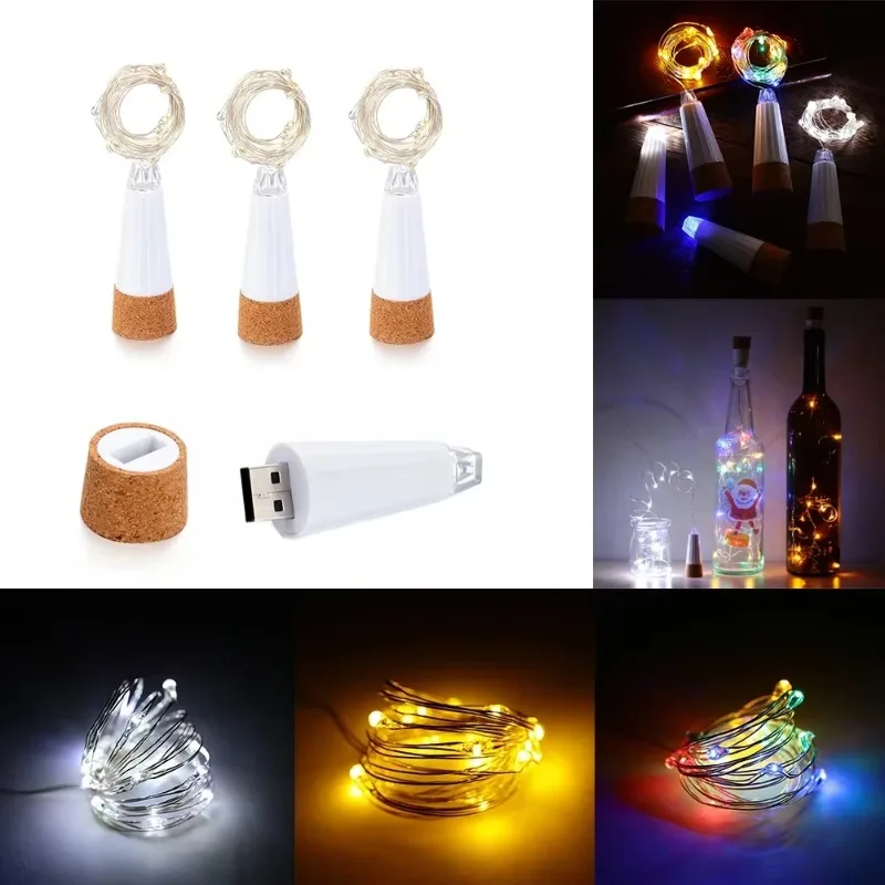 2m 20 LED Cork Bottle Fairy Lights, USB Rechargeable Indoor String Lamp for Bedroom Home Party Wedding Christmas Decor