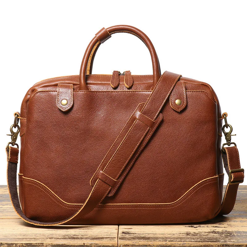Maletín para hombre, exquisita sensación de gama alta, capa superior de piel de vaca, bolso de cuero genuino, bolso de hombro tipo bandolera de un solo hombro