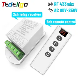 433mhz Wireless Remote Control Switch AC 85V~250V 2CH Relay Receiver and 5CH Controller for Garage Door/Crane/Motor/lamp/Curtain