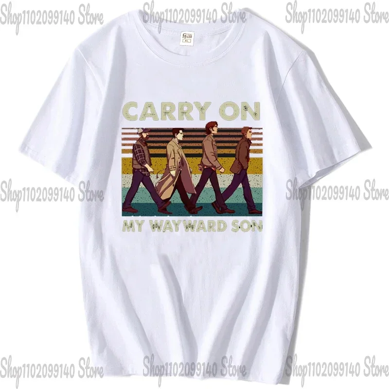 Supernatural T Shirt O-Neck Birthday Sweatshirts Carry On My Wayward Son Car Back To The Tuture Tshirt for Men