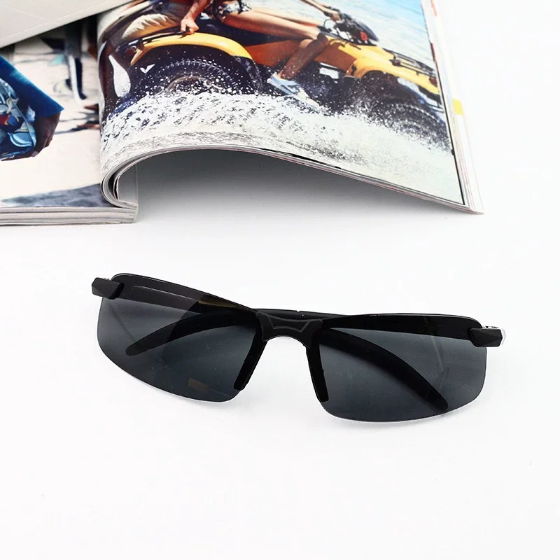2PCS Men Night Driving Sunglasses Polarized Lens Anti Glare UV400 Half Rim Eyewear For Car Travel Outdoor Driver Protection Set