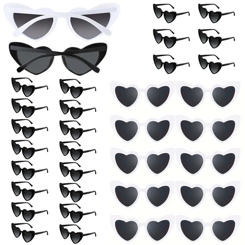 30組の黒と白のハート型メガネは、シングルパーティーや結婚式に最適で、男性にも女性にも適しています。