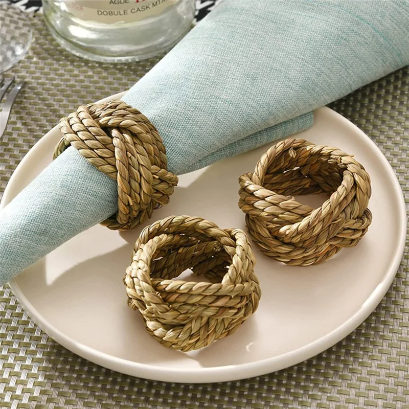 

75STO-Hand-Woven Natural Rattan Napkin Ring Napkin Ring Straw Ring Western Napkin Buckle Dining Ring