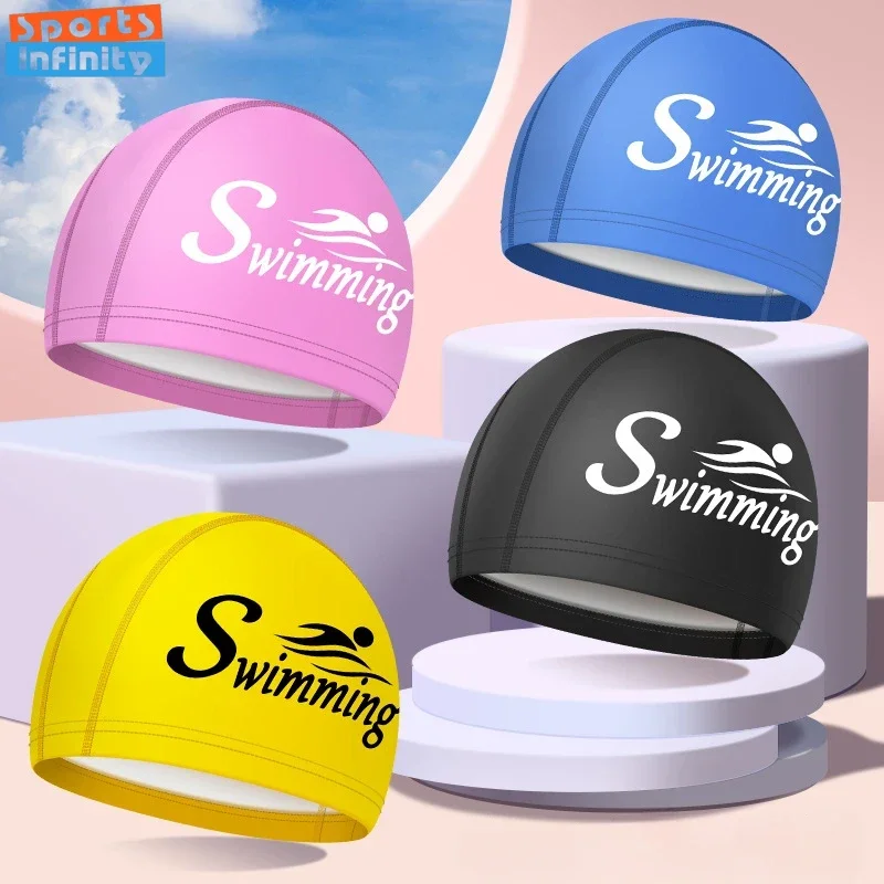 Fashion Swim Caps for Women Men Large Size Long Hair Ear Protection Swimming Caps PU Waterproof Letter Printed Swimming Cap