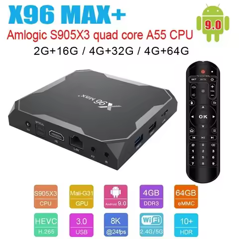 X96 MAX PLUS Android 9.0 TV BOX 4GB 64GB 32GB Amlogic S905X3 2GB 16GB 8K Video Player Wifi Youtube HD Netflix 100M/1000M 8K