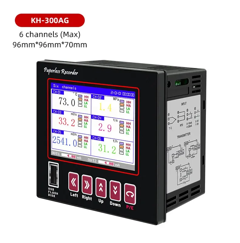 1-6-8-12 Channel Digital Data USB Recorder LED Paperless Temperature & Pressure Chart LCD PT100+Thermocouple OEM Customizable