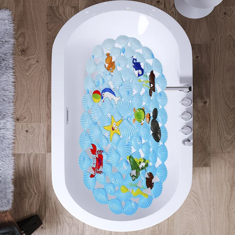 Cute Cartoon PVC Bath Mat, Anti-Slip Shower Bathtub Mats, Sucker Soft Massage Pad, Kid\'s Elder Bathroom Carpet, 38x68cm