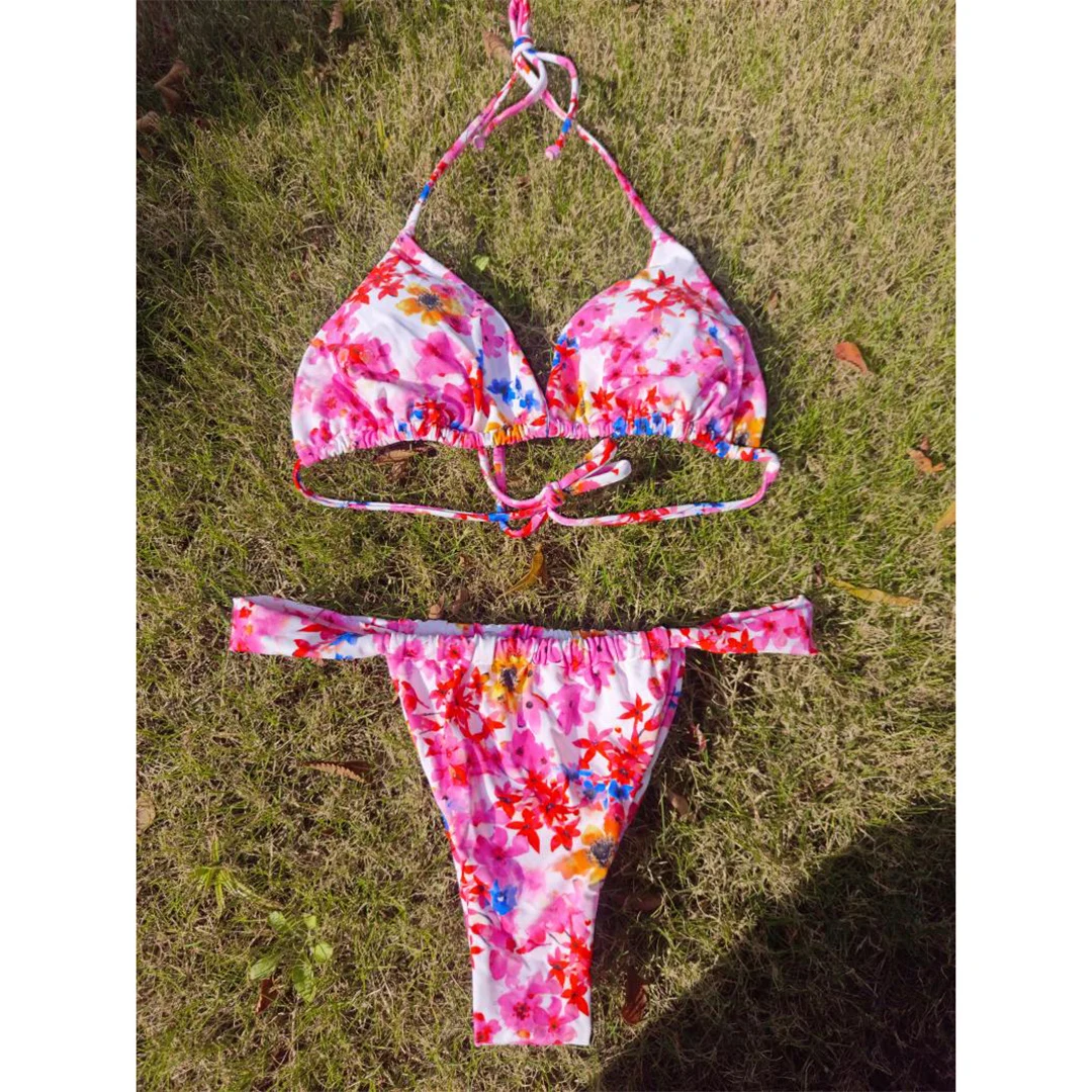 XS - XL, Bikini mit Blumenmuster und hohem Beinausschnitt, Damen-Badeanzug, zweiteiliges Bikini-Set, Badebekleidung, Badeanzug, Modell V6531. – Detail 18