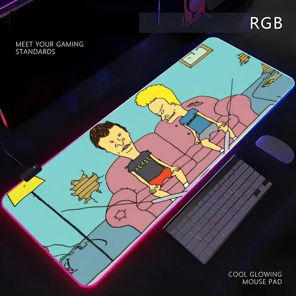 

Коврик для мыши Beavis And Butthead RGB Gamer со светодиодной подсветкой, коврик для мыши, периферийный коврик для мыши, коврик для компьютерного стола, коврик для клавиатуры XL, ковер для мыши