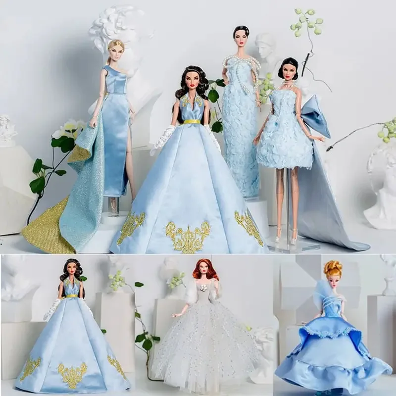 Poupée de mode européenne, modèle de supermarché, robe bleue brodée luxueuse, 8 Styles, vêtements de poupée, costume, cadeaux de collection