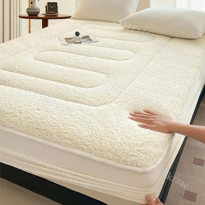 Thickened Imitation Lambs Wool Winter Fitted Sheet Solid Color Warm Plush Bed Sheets Queen Size Single Double Mattress Protector