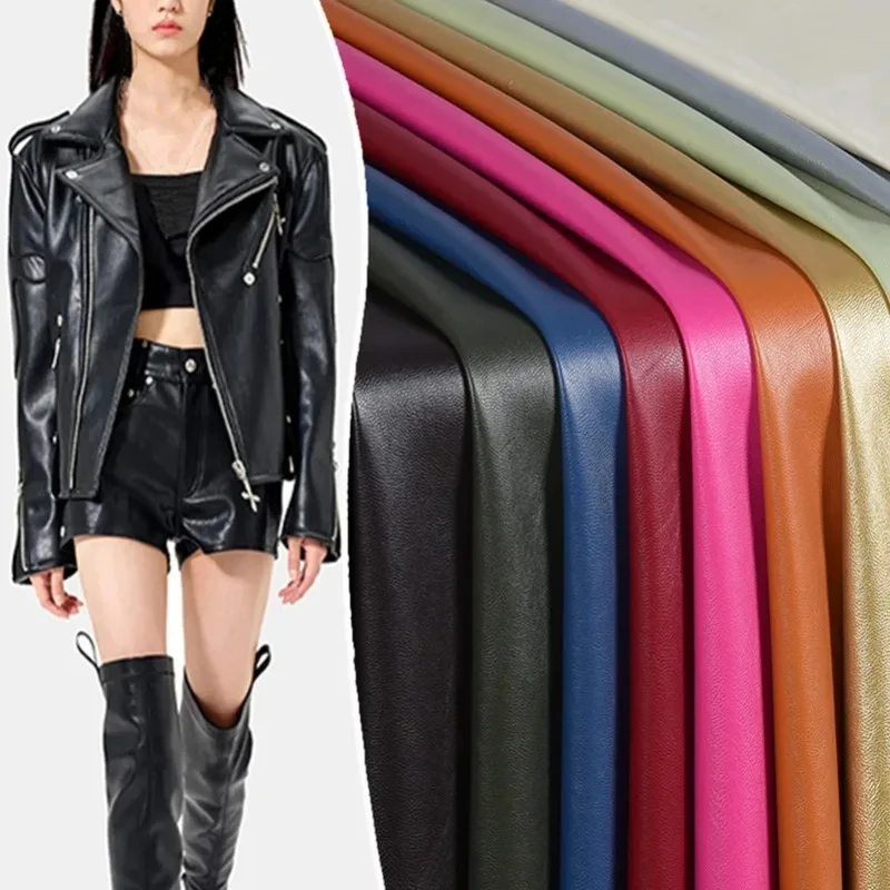 50*140m Matte Faux Leather Fabric Stretch Imitation Sheepskin Soft PU Fabric DIY Sewing Motorcycle Jacket Clothes Material