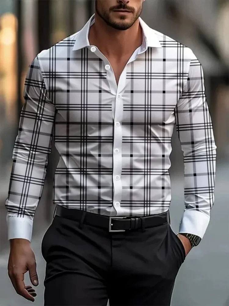 2025남자 하와이 셔츠 블루 스트라이프 프린트 셔츠 패션 우아한 여름 해변 셔츠 기질 streetwear 옷깃 mens clothin