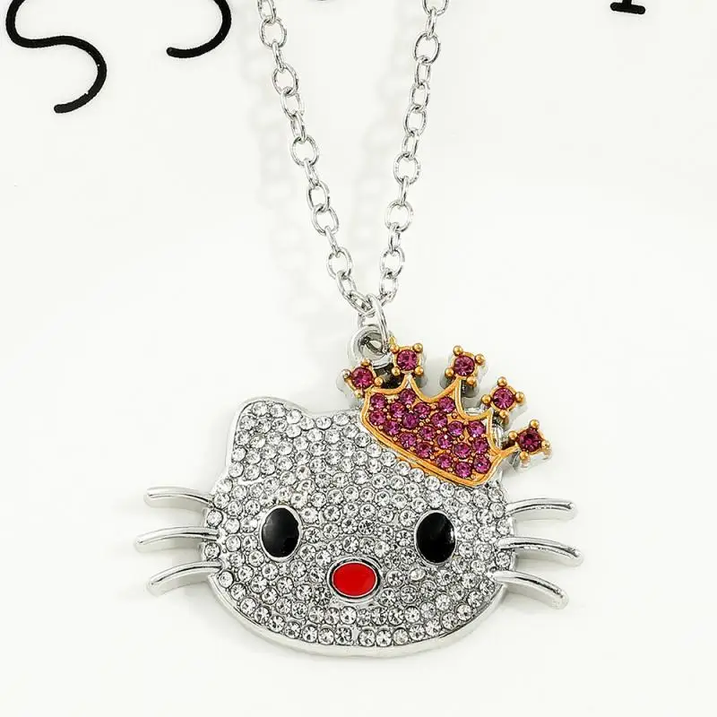 

Mision Hello Kitty Necklace Cute Cartoon European and American Style Diamond Bow Energetic Kitten Zinc Alloy Necklace Jewelry