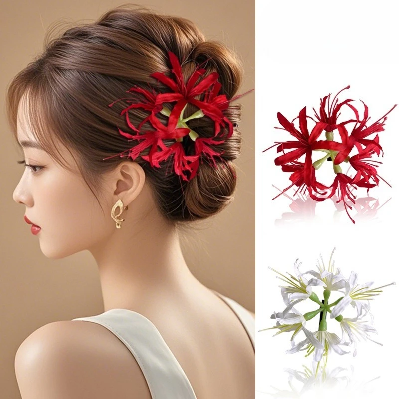 1 Stück Super Fairy Lycoris Radiata Haarspange Ästhetische Seitenhaarspange für Fixierung von unordentlichem Haar Strandfoto-Haaraccessoire Elegant – Detail 3