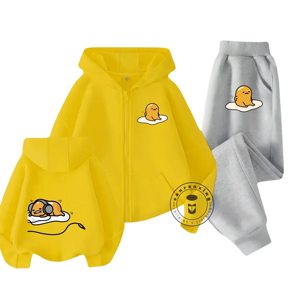 Gudetama Anime Hoodies Zipper Set Casual Fashion Sports Top Coat Pants Spring and Autumn Season