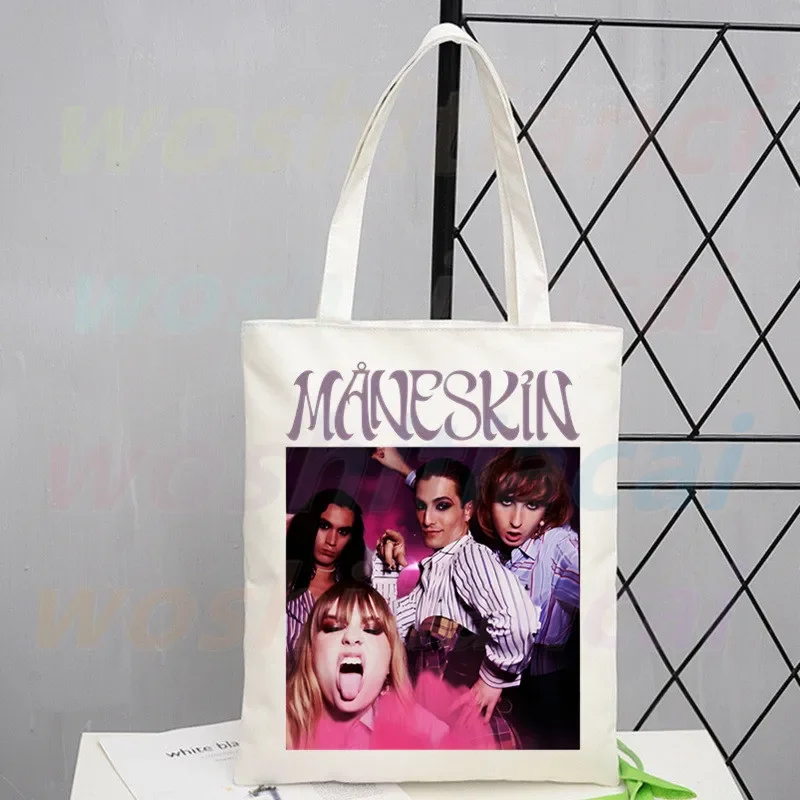 Maneskin Hip Hop Female Handbags Hot Selling Fashion Handbag Canvas Bag Tote Ladies Casual Shoulder Bag Reusable Shopping Bags