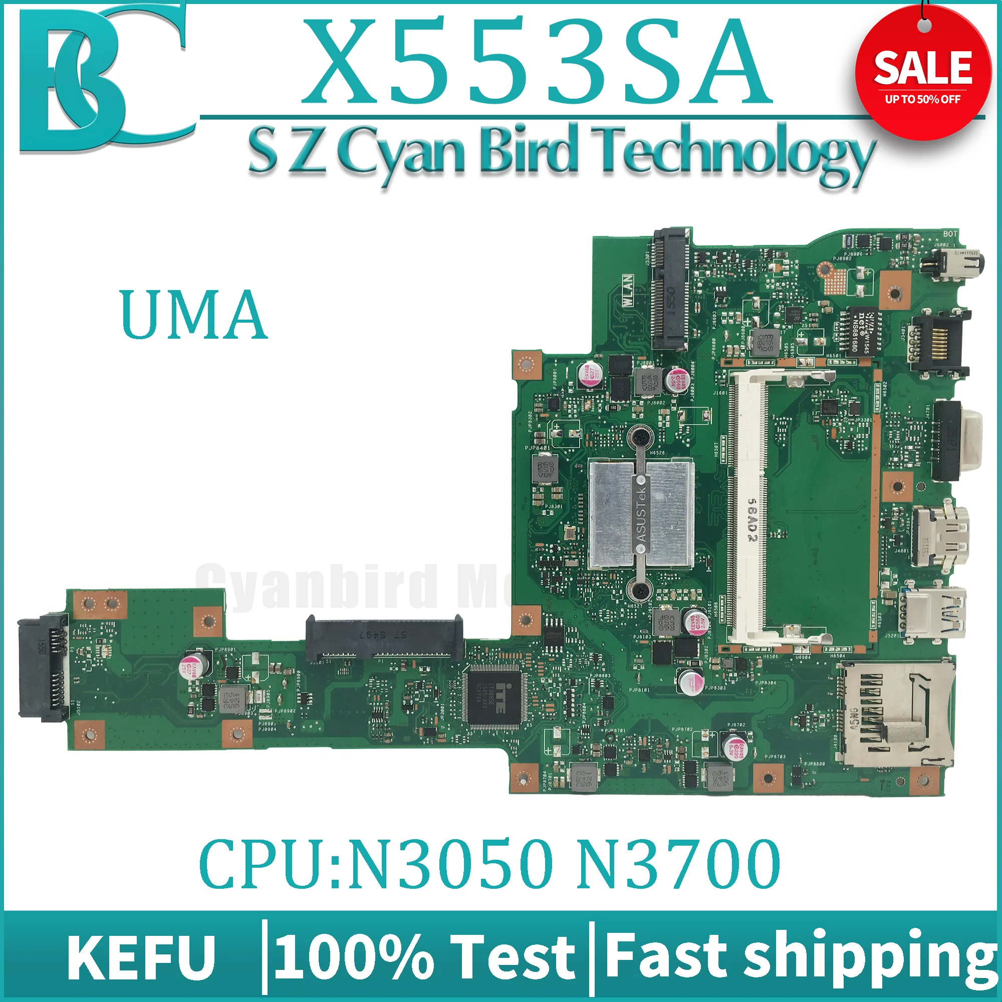 KEFU KEFU Notebook için X553S anakart ASUS X553SA P553SA dcpu sa A553SA fcpu sa Laptop anakart CPU N3050 N3050 ile