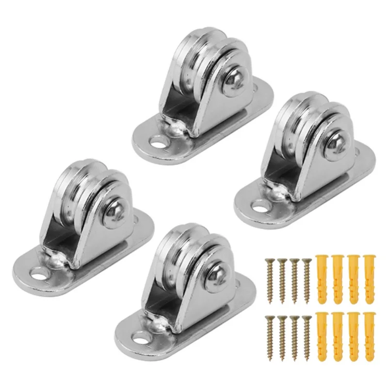 Small Pulley Block Stainless Steel Silent Pulley Roller Wall Mounted Fixed Pulley For DIY Equipment Wire Rope Rail Sliding Gate