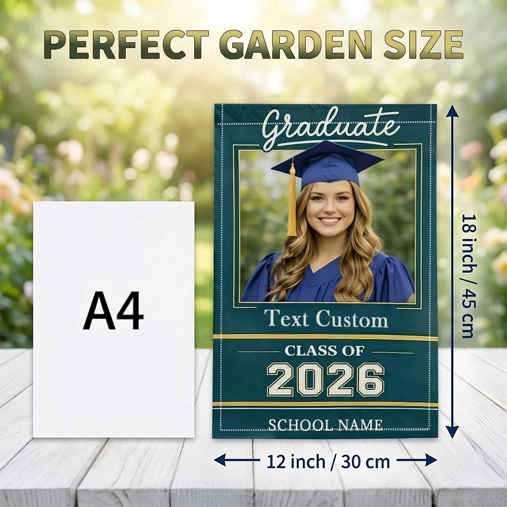 Garden flag custom Name Photo And School Name Teal Gold White Border Gifts for Graduates No power supply required view 4