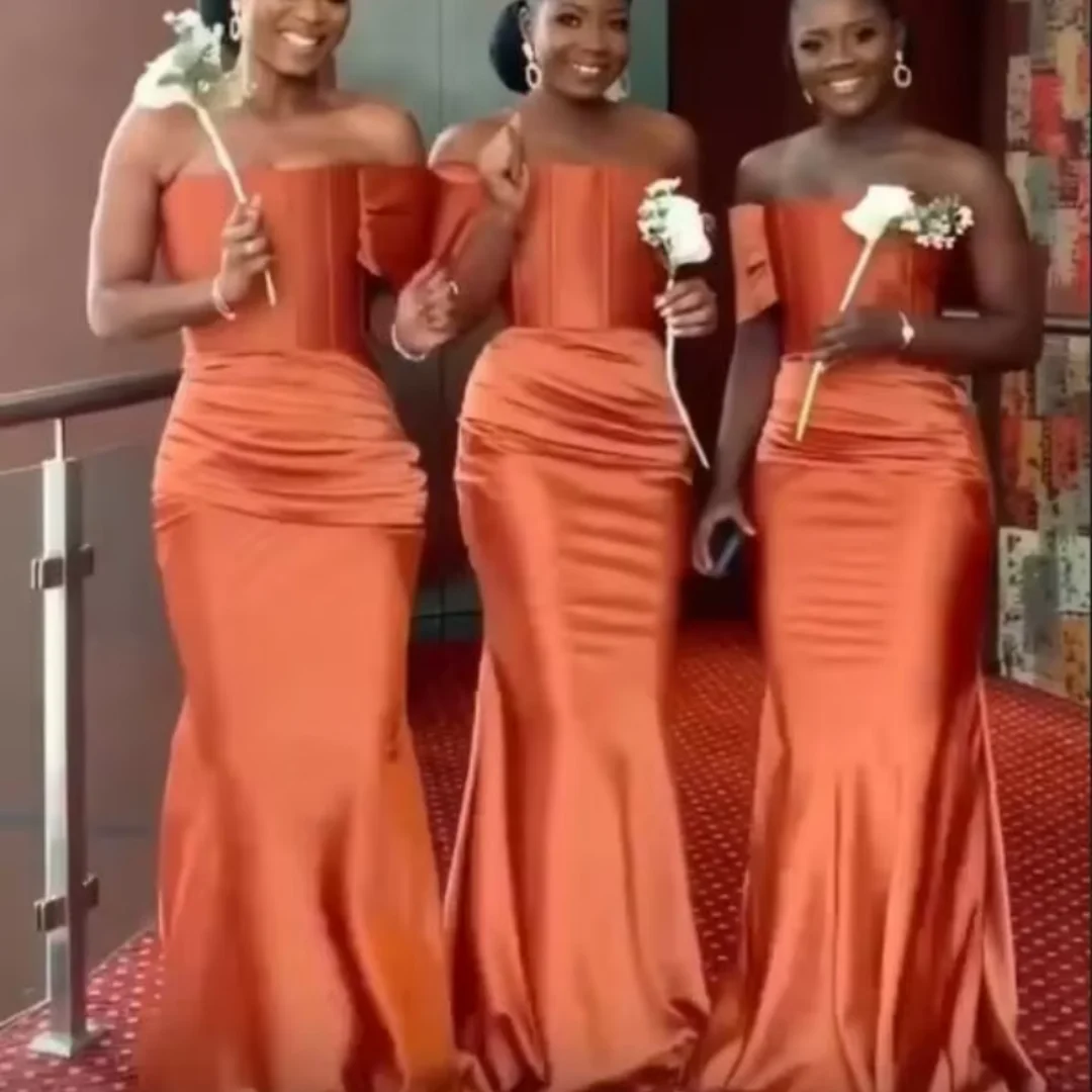 Vestidos de dama de honra sem alças com trem de ombro para mulheres, vestidos de casamento, vestido Maid of Honor, laranja queimado