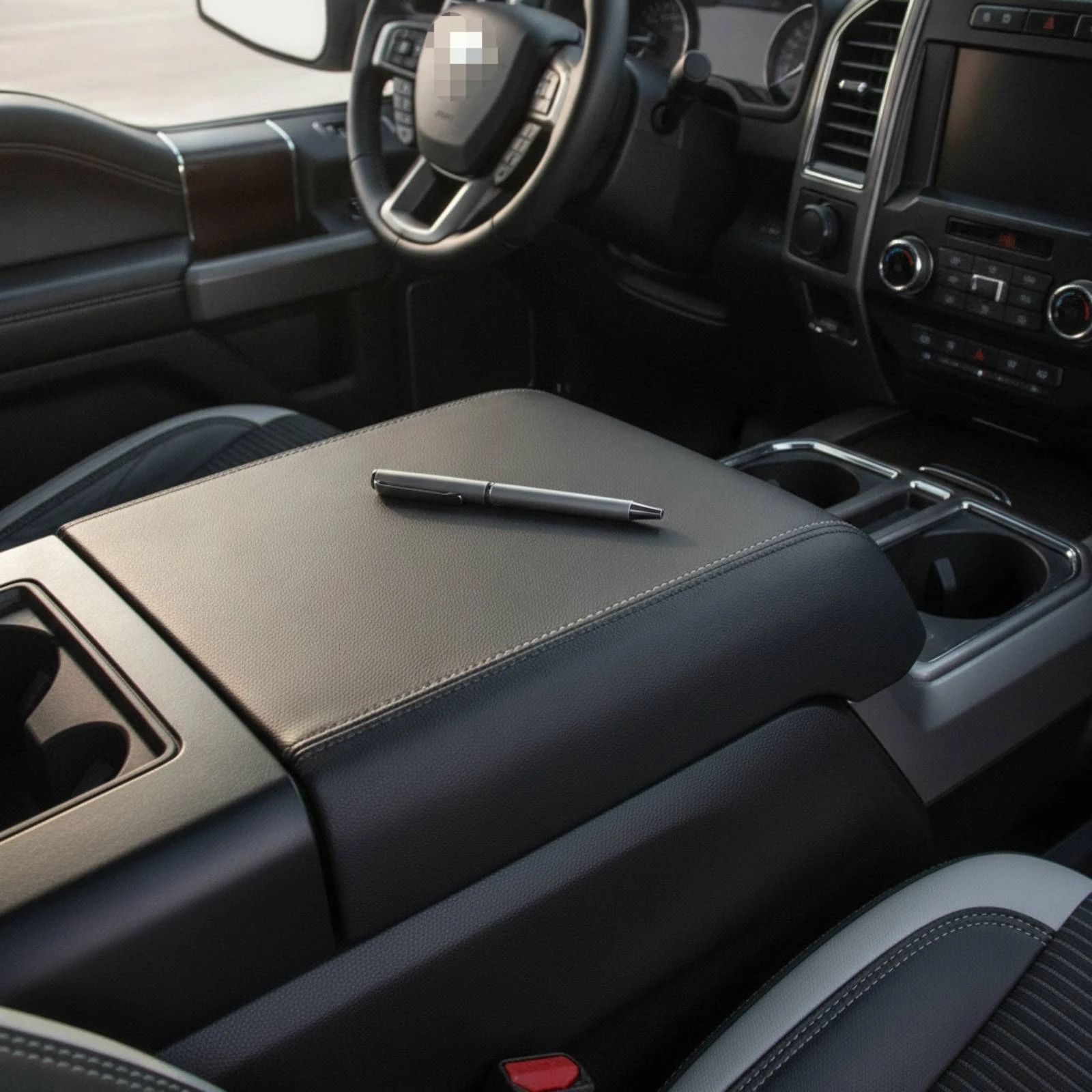 Center Console Lid Cover Black Center Console Armrest Cover Armrest Upholstery Padded Car Part Stitched for DIYers