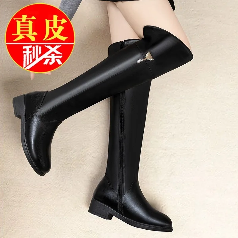 Over-the-knee Winter Modern Boots Square Heel Zip 2024 Hot Sale Ladies Shoes Round Toe Solid Metal Decoration Women's Boots