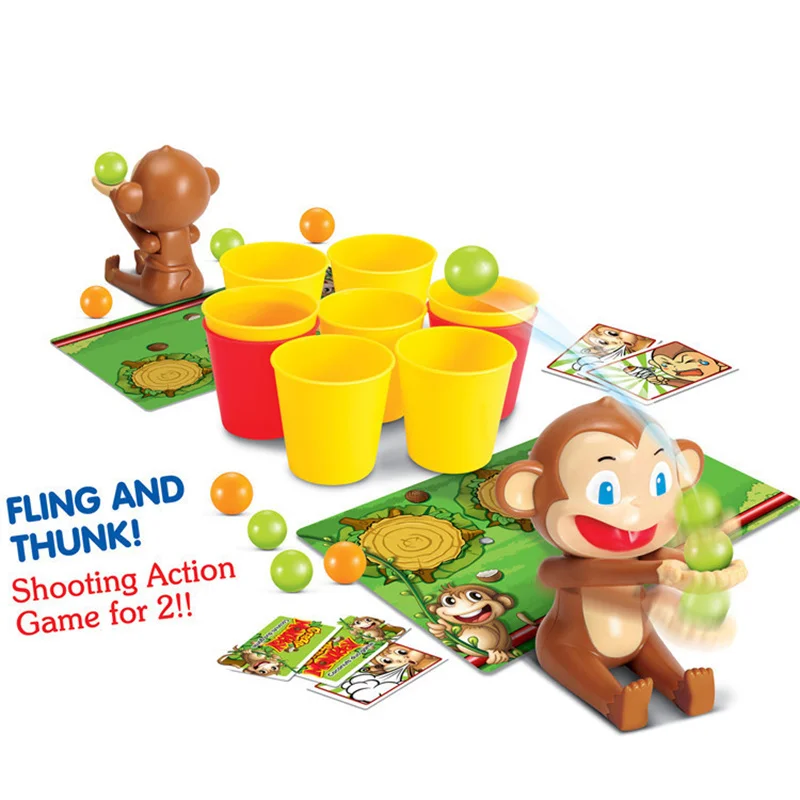 Crazy Monkey Party Board Games Toys Two People Competition Party Table Games Toys Cartoon Monkey Shooting Ball Interactive Toy