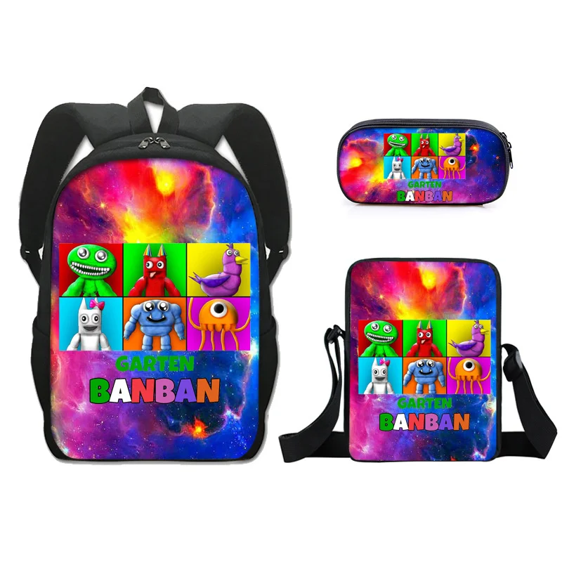 Novità di lusso Garten of Banban Stampa 3D 3 pezzi / set Borse da scuola per alunni Zaino per laptop Zaino Borsa a tracolla inclinata Astuccio