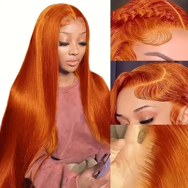 Pelucas delanteras de encaje de jengibre naranja liso de 30 pulgadas cabello humano 350 naranja jengibre 13X6 HD pelucas de cabello humano Frontal de encaje transparente