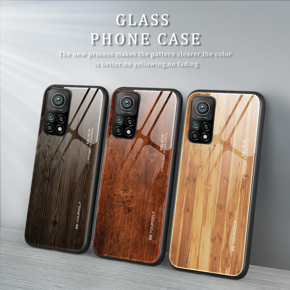 Xiaomi Mi 10T Pro Mi10T Case Wood Grain Tempered Glass Hard Cover Shockproof Phone Case for Xiaomi 10T Pro Xiaomi10T 10T Pro 5G