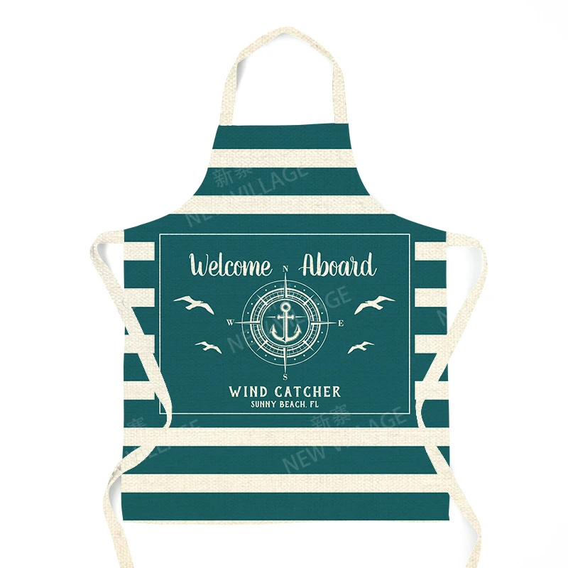 Custom Linen Apron Nautical Anchor Design Personalized Boat Name Adjustable Cooking Baking BBQ Kitchen Apron Unisex Durable