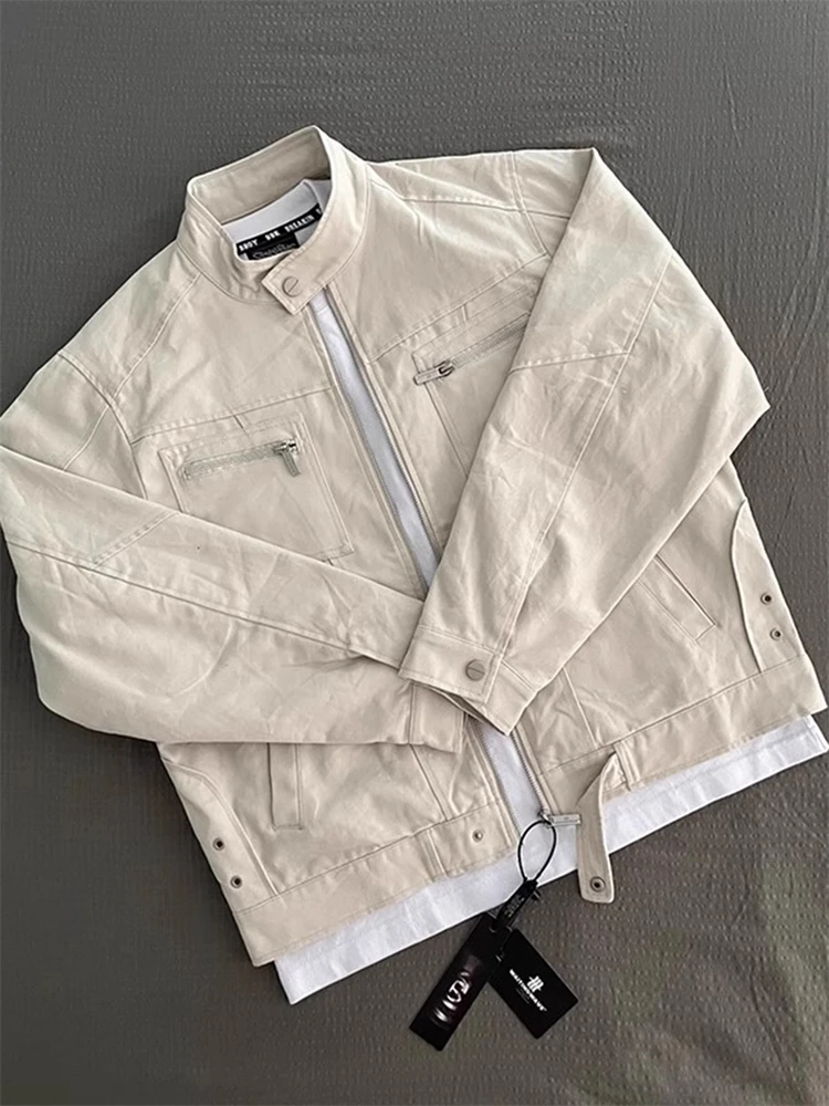 

Модная американская ретро-куртка-харрингтон белого цвета для мужчин, весна-осень, свободный крой, повседневная, с декоративной молнией