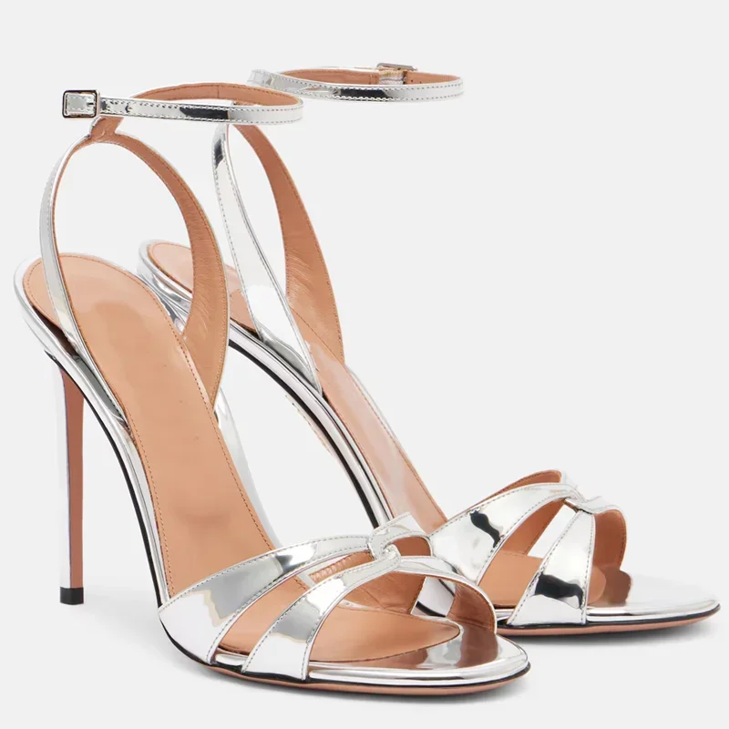 

Patenl Leather Corss Strap Sandas Sexy Pointed Toe Thin Heel Slingback Buckle Strap New Arrivals Fashion Women Modern Shoes