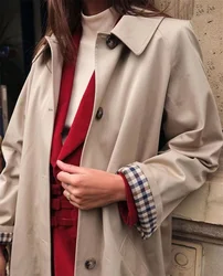 Single Breasted Lapel Overcoat Women Fashion Solid Casual Long Sleeve Pocket Commute Windbreaker 2024 Autumn Lady Office Outwear