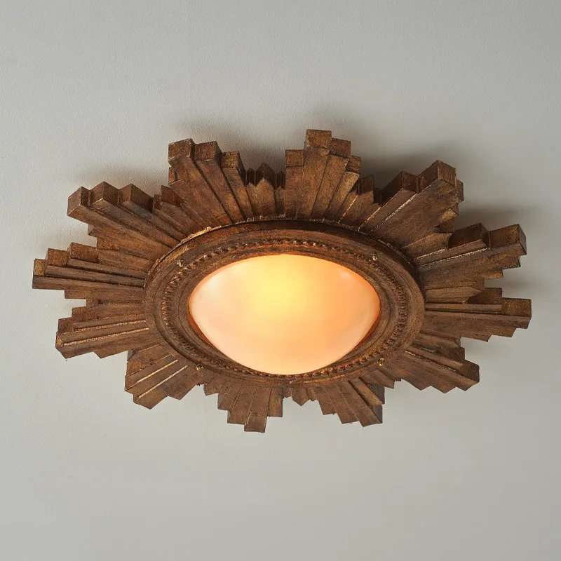 Solid wood carving sun ceiling lamp living room lamp dining room lamp antique