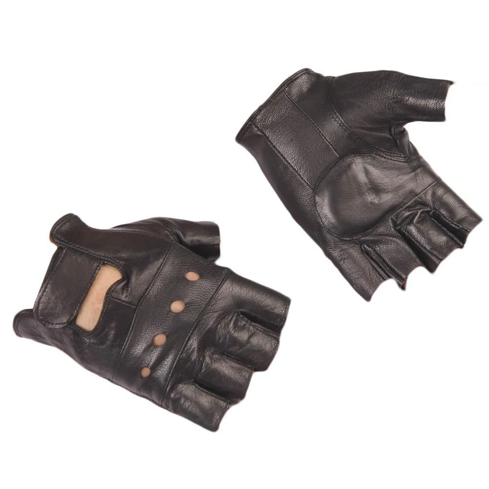 Unisex Black Leather Driving Biker Fingerless Mittens 1 Pair Fashion Motor Punk Gloves Half Finger Men Sports Fitness Gloves