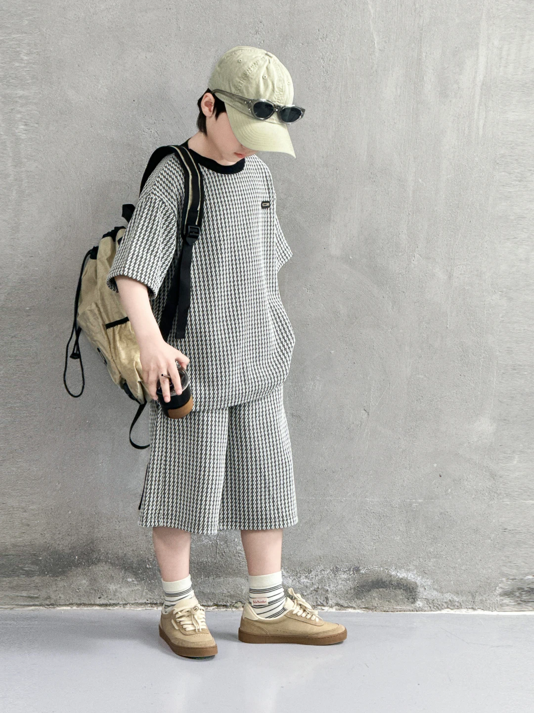 boys-summer-checkered-short-sleeve-two-piece-set-casual-stylish-korean-style-breathable-moisture-wicking-machine-washable