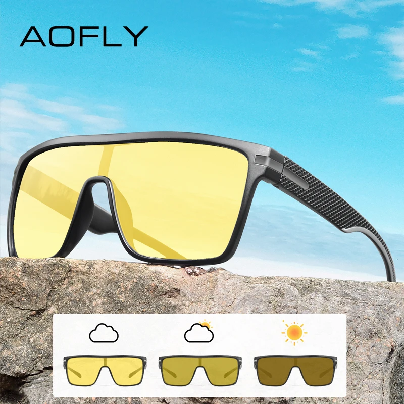 AOFLY Polarized Photochromic Night Driving Sunglasses Men Outdoor Sports Driving Anti Glare Ultralight Sun Glasses Women UV400