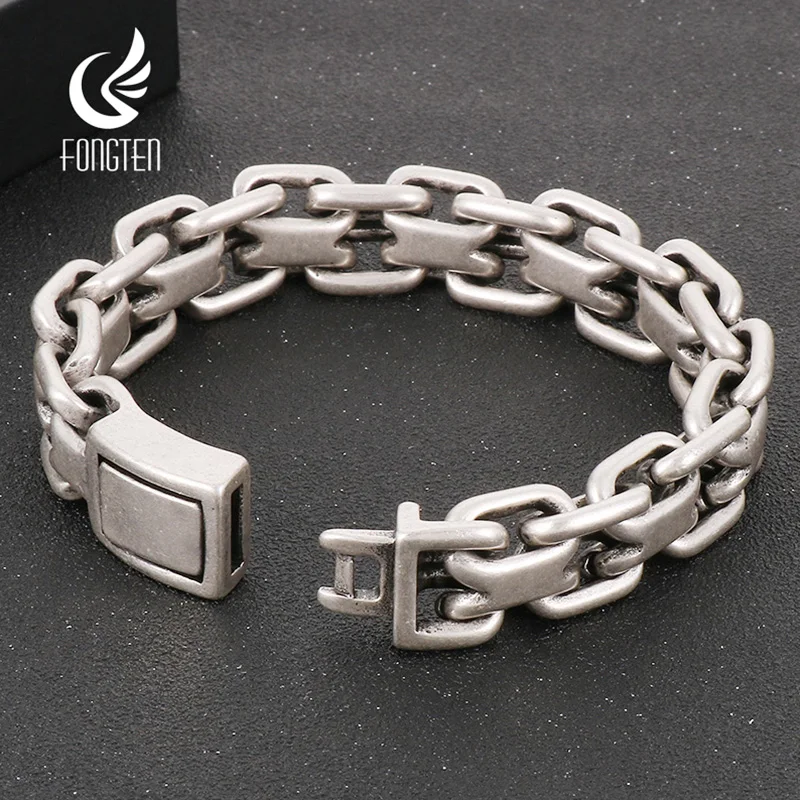 

Fongten Ancient Silver Color Chain Men Bracelets Stainless Steel Wristband Charm Bracelet Bangles For Men Gothic Jewelry