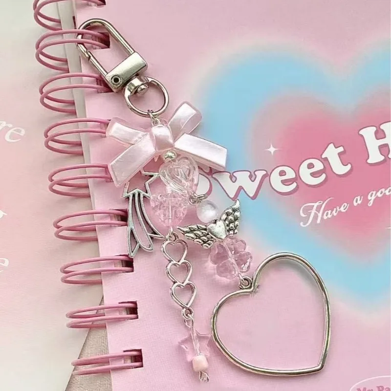 

Милый эстетический брелок-держатель, милое крыло, сердце, декор «сделай сам», многофункциональная цепочка для журнала, ручка, розовый, белый цвет, ремешок для карточек