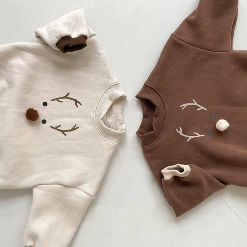 New Year Infant Baby Boys Girls Romper Christmas Newborn Baby Boys Girls Jumpsuit+Hat Long Sleeve Cartoon Deer Print Plush Warm