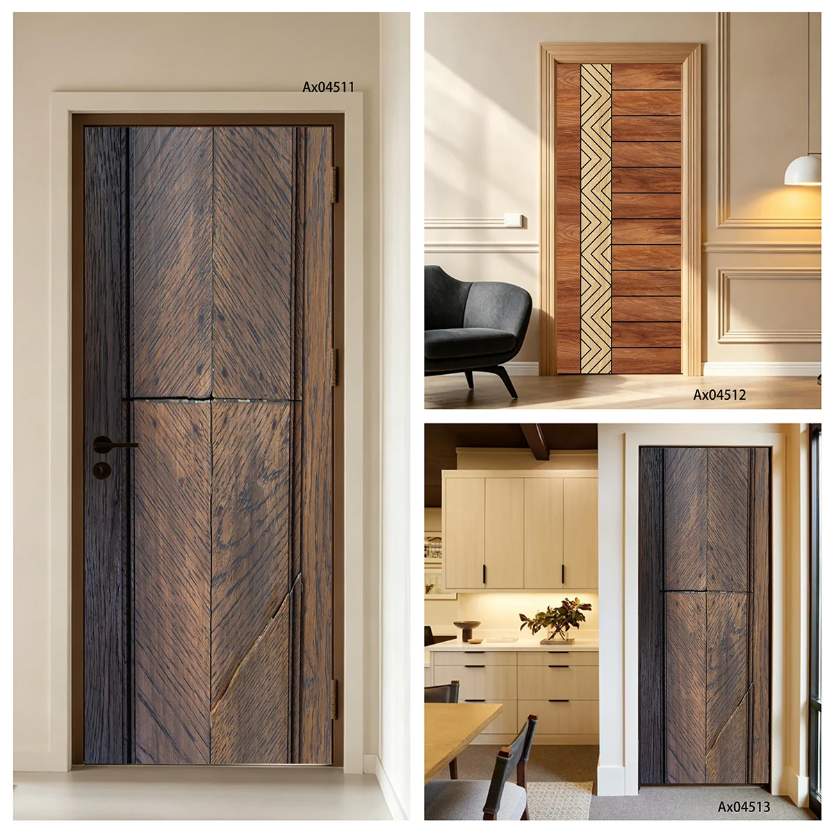 Irregular Triangle Patchwork Natural Wood Door Sticker