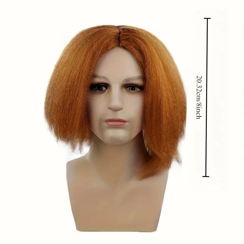 Orangefarbene, flauschige Kurzhaar-Synthetikperücke |   Horrorfilm Child's Play Charakter Geisterpuppe Cosplay Perücke |   Halloween-Party-Perücke