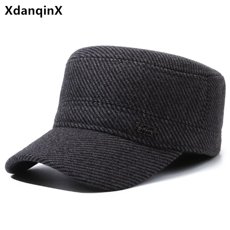 

Winter Flat Caps For Men Plush Thickened Warm Military Hats Coldproof Earmuffs Hat Cycling Sports Cap Golf Cap Dad's Cotton Hat