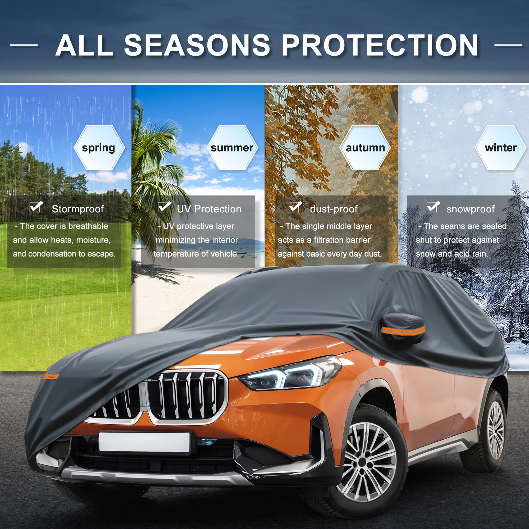 

Uxcell водонепроницаемый внутренний хлопковый автомобильный чехол из алюминиевой пленки для Bmw X1 2009-2024 с застежкой-молнией