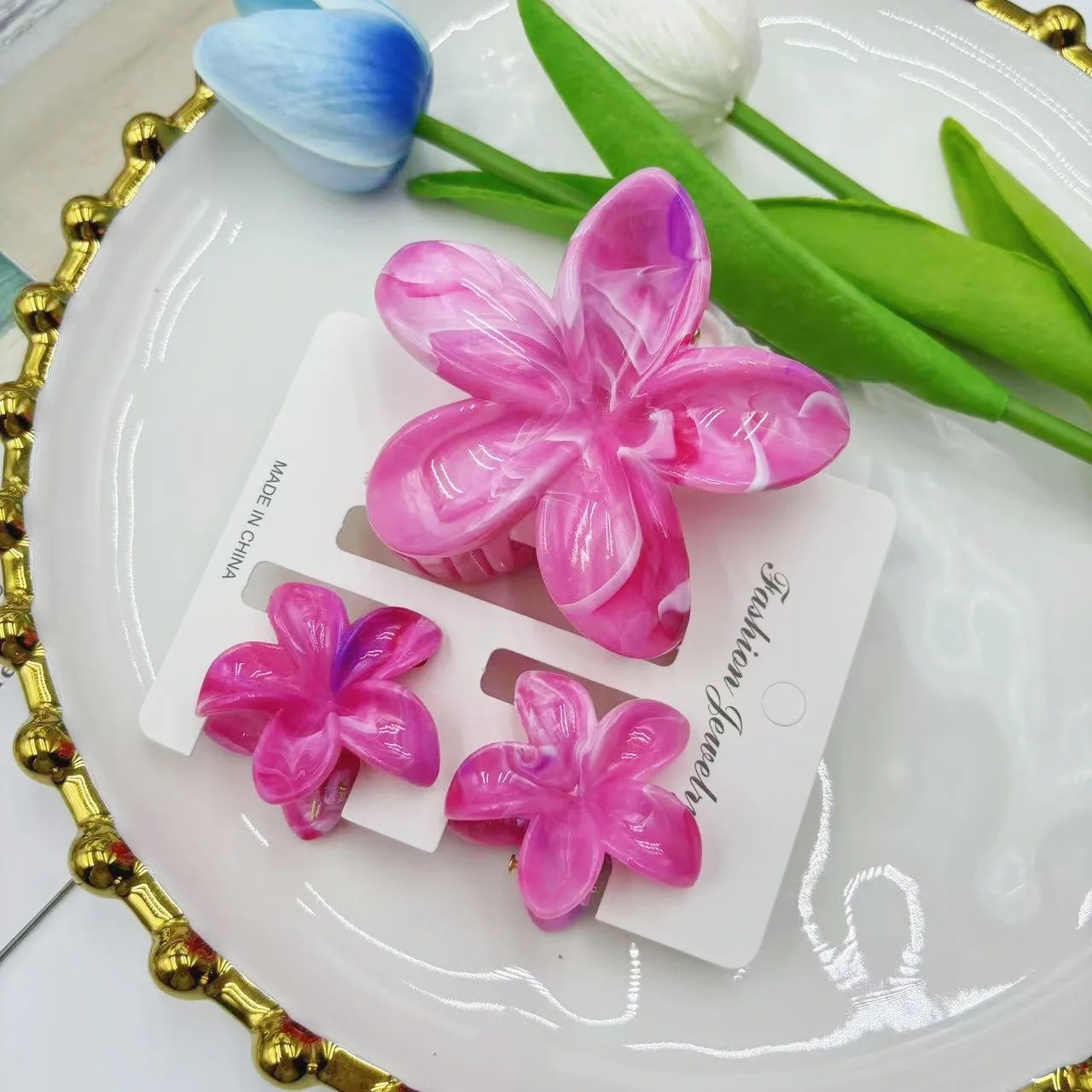 

3PCS Flower Hair Claw Clips Egg Flower Women Summer Vacation Hair Accessories shark Claw Clips Set заколка для волос
